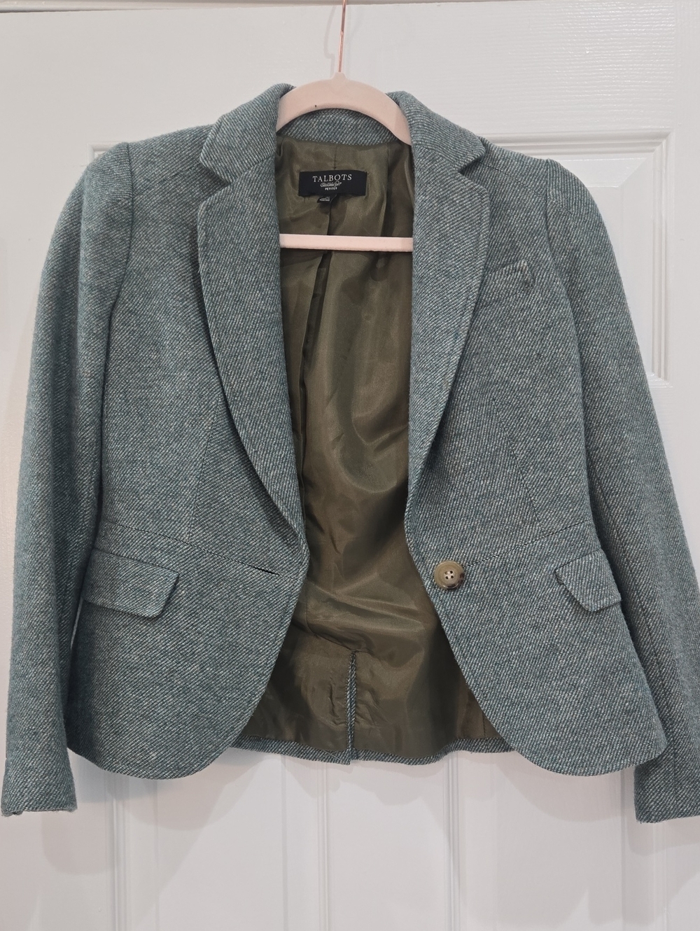 Talbots Green Tweed Single-Button Blazer